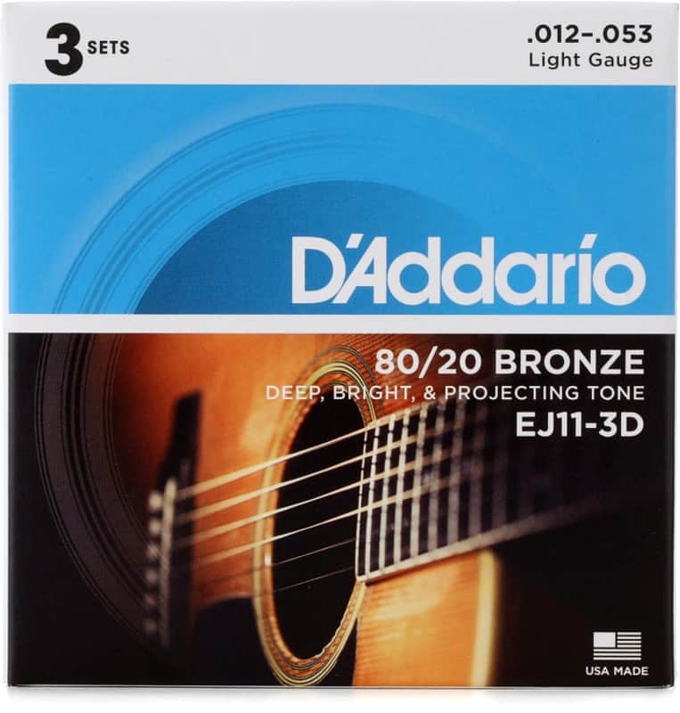 D'Addario 80/20 Bronze Acoustic Guitar Strings - .012-.053 Light (3-pack) image 1
