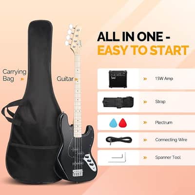 Glarry GJazz Electric Bass Guitar  Black /20W Amplifier image 11