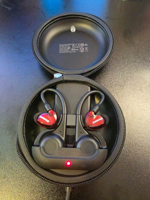 Used Shure RMCE-TW2 Wireless Bluetooth Adapter with SHURE 535 earphone bundle - Red with black