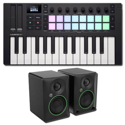 Novation Launchkey Mini 25 MK4 25-Key Mini MIDI Keyboard Controller Production and Bluetooth Listening Bundle with Mackie CR3.5BT Powered Studio Monitors