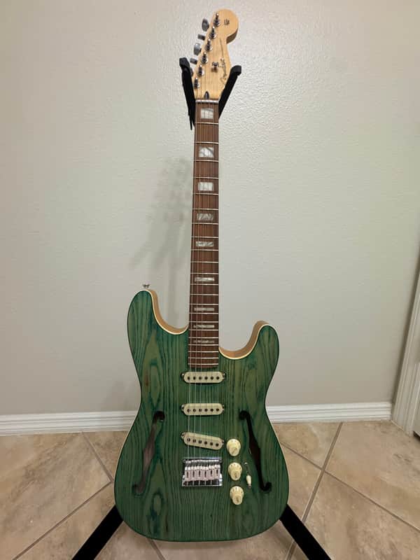 Partscaster Thinline S-Style - Turquoise Stain (Semi-Hollow Fender Strat) image 1