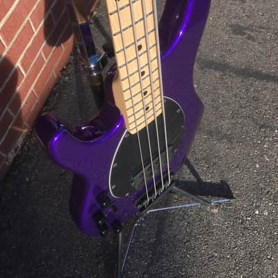 Ernie Ball Music Man Sterling Firemist Purple/Maple Left Handed 4-String Electric Bass w/ Case image 2