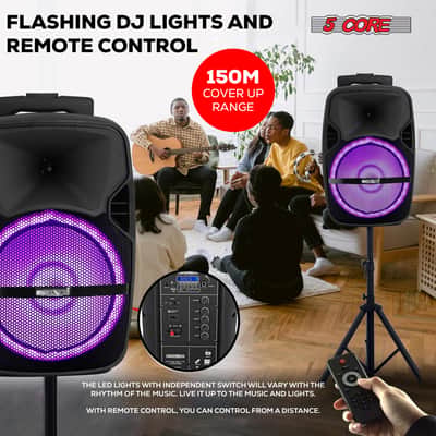 5 Core Party Speaker Bluetooth 250W Big Powered Rechargeable Outdoor PA DJ System w 2 Wireless Mics image 5