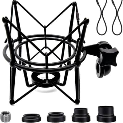 Microphone Shock Mount Universal Mic Holder Spider Recording Mic Shockmount Stand Compatible with Many Condenser Mics Like Rode NT1-A NT2-A Procaster AT2020 MXL 990 770 U87 (Black)