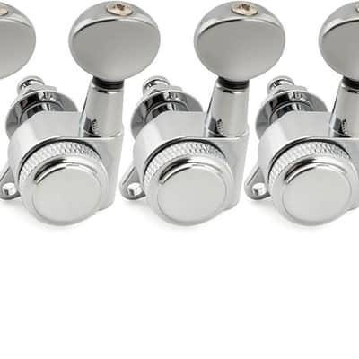 Left-Handed 6-in-line 18:1 Ratio Full Sealed Locking Machine Heads Tuners Tuning Pegs Keys with Button 45 Degree Screw for Electric Guitar, Chrome image 1