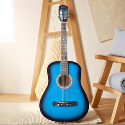 Cxxss Blue 38-inch Round Acoustic Guitar with Picks, Strings, Capo, Case, Tuner, and Strap image 2