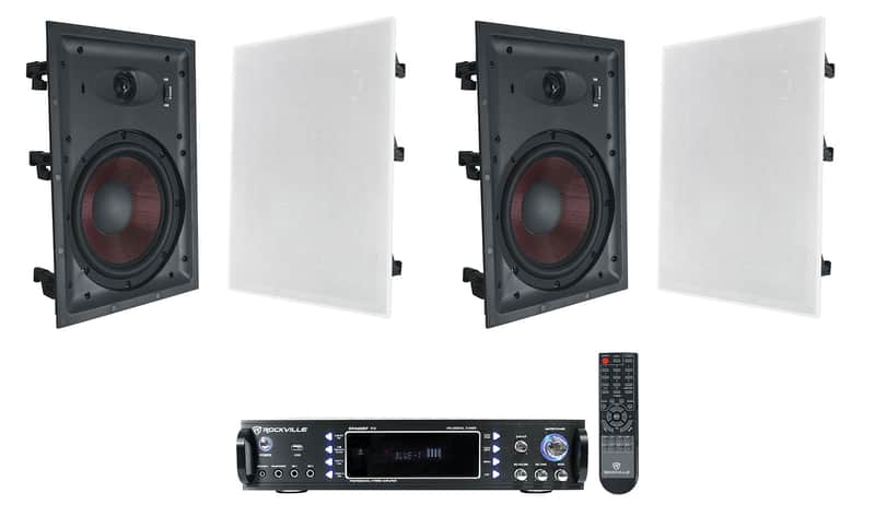 Rockville RPA60BT V2 1000w USB Bluetooth Home Receiver+(4) 8" In-Wall Speakers image 1