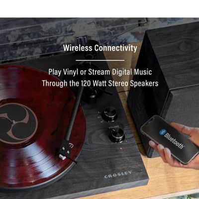 Crosley C62C-BK Belt-Drive 2-Speed Vinyl Bluetooth Turntable Record Player Black -NEW image 5