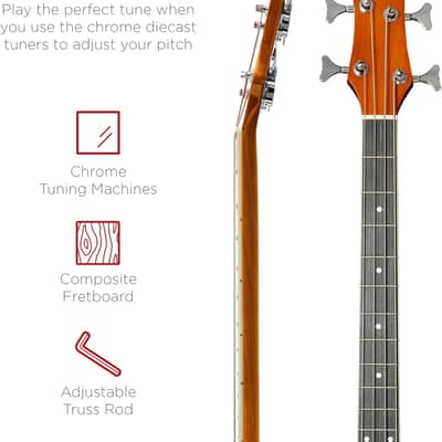 Full Size 4 String Acoustic Electric Bass Guitar Fretted Bass Guitar with Gig Bag image 3