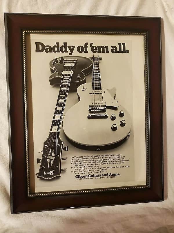 1968 Gibson Guitars Promotional Ad Framed Gibson Les Paul Standard & Custom Original image 1