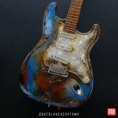 Fender Stratocaster 50th Anniversary Pelham Blue/Amber Paisley Made in USA Heavy Aged Relic image 14