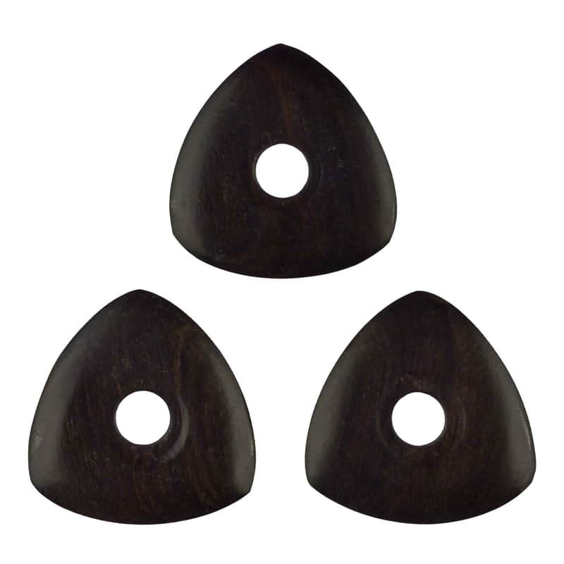 Ebony Wood Guitar Or Bass Pick - 4.0 mm Ultra Heavy Gauge - 346 Contoured Triangle With Grip Hole Shape - Natural Finish Handmade Specialty Exotic Plectrum - 3 Pack image 1