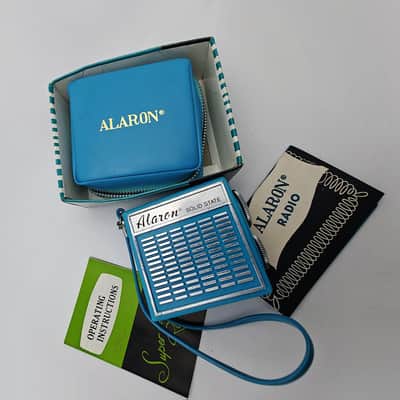 1960'S Alaron Mod. B-77 Solid State Radio w/ Box, Case & Paperwork - Blue image 1