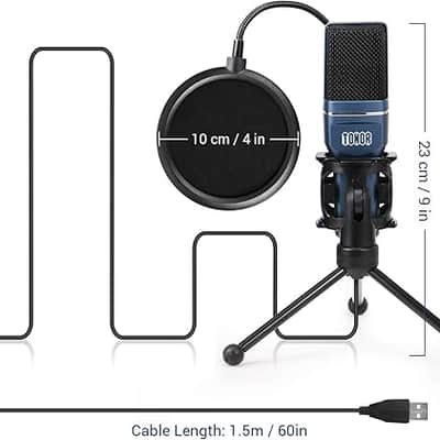 USB Microphone, Computer Cardioid Condenser PC Gaming Mic with Tripod Stand & Pop Filter for Streaming, Podcasting, Vocal Recording, Compatible with Laptop Desktop Windows Computer image 3