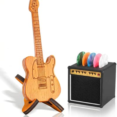 Guitar Picks Holder Box, Pick Display Holder, Amp Speaker Styled Pick Holder and Wooden Guitar Pick Holder with Stand, Pick Storage Box Set for Guitar Players and Music Enthusiasts image 1