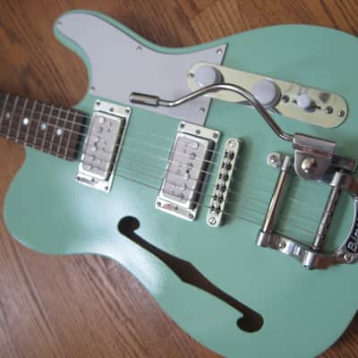 Custom Tele-Style Thinline HH Bigsby Warmoth Neck Surf 90s Surf Green image 20