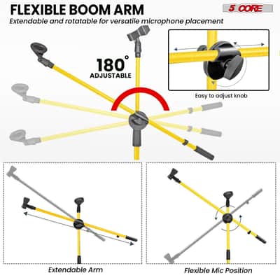 5 Core Dual Microphone Stand 2 Pack, Adjustable Tripod Floor Stand with Boom Arm, Yellow image 3