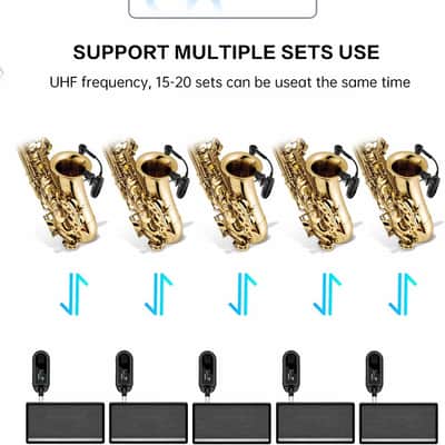 Wireless UHF Saxophone Microphone System, Clip Instrument Microphone Saxophone and Trumpet, preset EQ and Echo Level 100 feet Transmission image 3