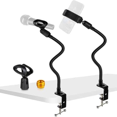 Desktop Mic Stand 13" Flexible Gooseneck Microphone Stand Desk Universal Microphone/Phone Stand Holder with Heavy Duty Desk Clamp, Mic Clip, 3/8" to 5/8" Screw Adapter for Universal Mic image 3