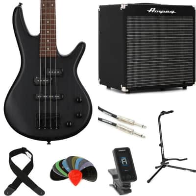 Ibanez miKro GSRM20 Bass Guitar and Ampeg Rocket Amp Essentials Bundle - Weathered Black image 2