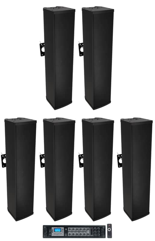 (6) Rockville WET ARRAY 100 BLACK Wall Mount Array 70V Commercial Speakers+Amp image 1