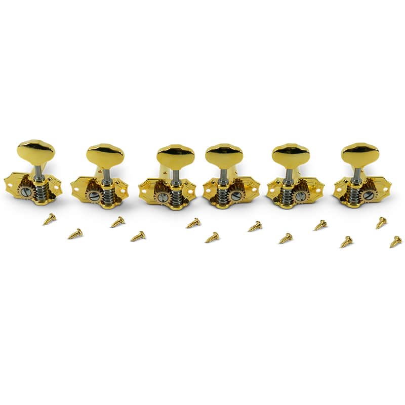 Kluson 3 Per Side Prestige Series Horizontal Mount Open Bronze Gear Tuning Machines Gold With Metal Button image 1