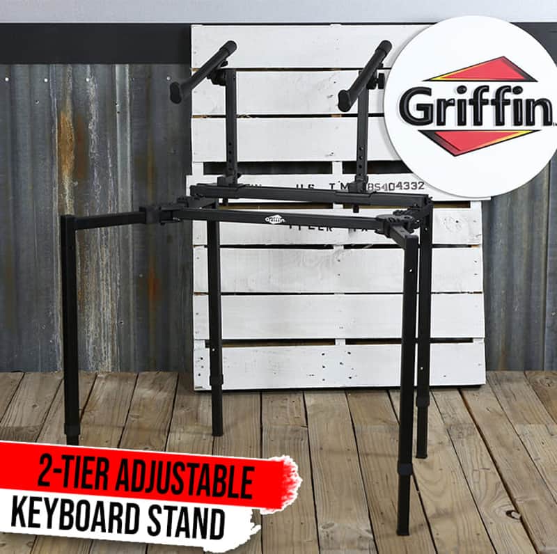 Double Piano Keyboard Stand - 2Tier Studio Stage Mixer Laptop Mount DJ Turntable image 1