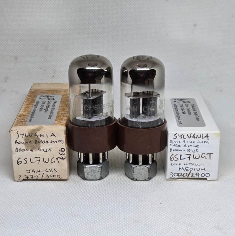 Sylvania JAN 6SL7WGT Brown Base Black Plates Well Matched (7.5%) Pair NOS 6SL7 6SL7GT image 1
