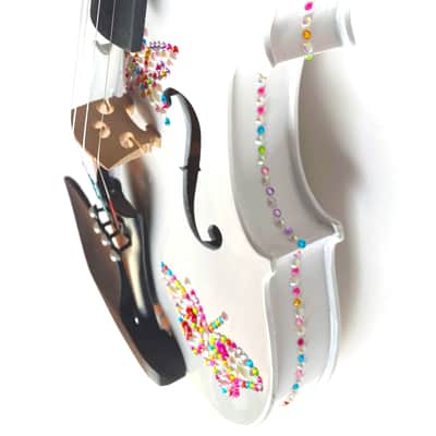 Butterfly Bling Bling Violin Outfit  4/4 w/ white carbon fiber bow, w/ hand applied artwork, crystal fine tuners, case, strings, rosin, set up, meets MENC standards image 2