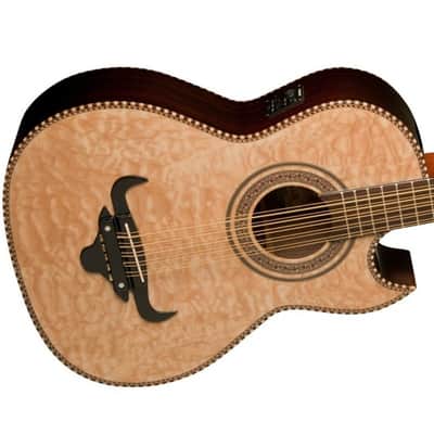Oscar Schmidt OH32SEQN Quilt Maple Top Okoume Neck 10-String Acoustic-Electric Bajo Quinto w/Deluxe Gig Bag image 6