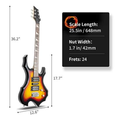 Flame Shaped Electric Guitar Starter Kit 6 Strings, w/Guitar Bag 20W AMP Sunset image 5