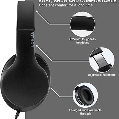 Over-Ear Headphones with Microphone, Lightweight Foldable & Portable Stereo Bass Headphones with 1.45M No-Tangle, Wired Headphones for Smartphone Tablet MP3 / 4 (Space Black) image 4
