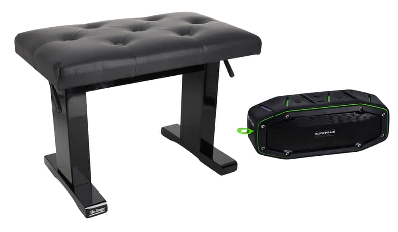 On-Stage KB9503B Hydraulic Height-Adjustable Piano Bench + Bluetooth Speaker image 1