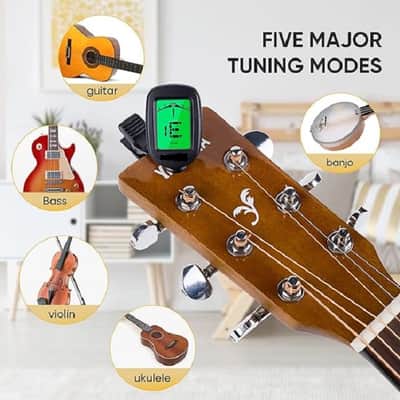 Clip On Guitar tuner 2 PACK for All Instruments, Acoustic/Electric Guitar, Ukulele, Bass, Violin, Banjo, Large Clear LCD Display for Guitar Tuner, Chromatic Tuner image 2