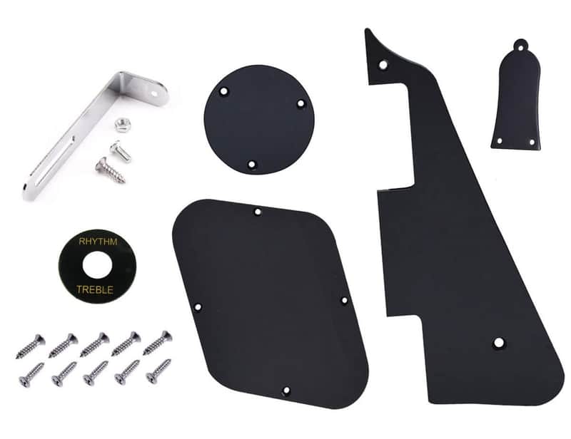 Jiayouy 1 Set 1Ply Electric Guitar Pickguard Scratch Plate Backplate Switch Covers with Silver Bracket for Gibson Les Paul Style Guitar Replacement Black image 1
