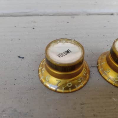 Set of Vintage 1960's Gibson Gold Reflector Cap Knobs! Volume, Tone! image 3
