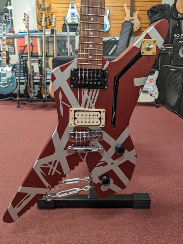 EVH Striped Series Shark 2020's Burgundy w/ Silver Stripes image 1
