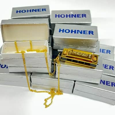 Hohner 37-C Gold plated Mini Harmonica necklace with chain, Key of C Major image 2