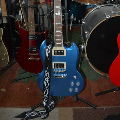 Epiphone SG Muse Guitar in Radio Blue Metallic w/Black Dunlop Straplocks & HSC image 2