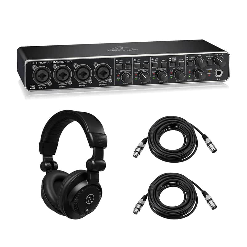 Behringer U-PHORIA UMC404HD 4x4 USB 2.0 Audio/MIDI Interface, Bundle with TAPH100 Headphones and 2x XLR Cable image 1