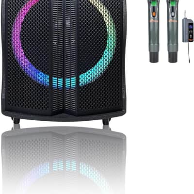 Portable Rechargeable Karaoke Party Speaker w/ Lights & Wireless Microphones image 1