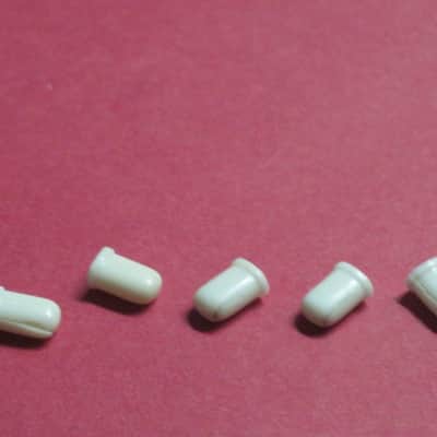 FIVE USED Slider CAPS for GE7 Equalizer or GE7B Bass Equalizer [all caps have visible cracks: 3 caps have hair-line cracks / one cap slightly wider crack(s) / one cap has bigger gap-crack(s)] AS IS & 1 new grommet image 3