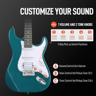 Cxxss Kst Electric Guitar Kit - Green With 5W AMP image 3