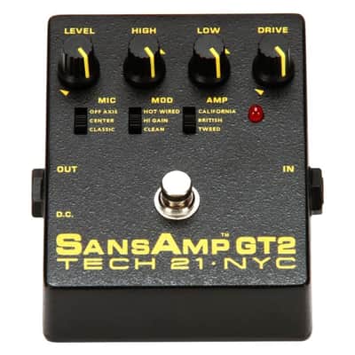 Tech 21 SansAmp GT2 Tube Amp Emulator Pedal Bundle w/ 2-Pack Strukture S6P48 Woven Right Angle Patch Cables, 12-Pack Guitar Picks and Liquid Audio Polishing Cloth image 3