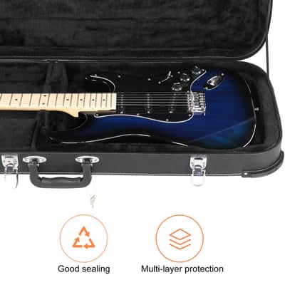 Electric Guitar Hard Case – Wooden Core, Leather Exterior, Plush Interior, Lockable Protection Case for Strat/Tele Style Guitars (Black) image 19