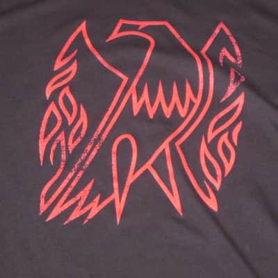 lightly worn genuine Gibson Firebird T-Shirt XL (X-Large), Black with Red Graphic, 60% Cotton / 40% Polyester - short sleeve GIBS-GA-FBBMXL (GA-FBBMXL) UPC # 711106533919, part of back neck area & right shoulder were re-stitched image 3