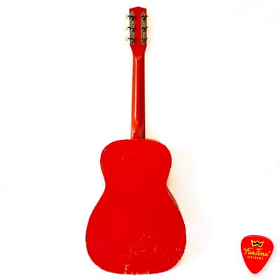 1950s Harmony Stella Sundale H907 Parlor Guitar Jubilee Red & White Acoustic w/ Hardshell Case – “Candy” image 14