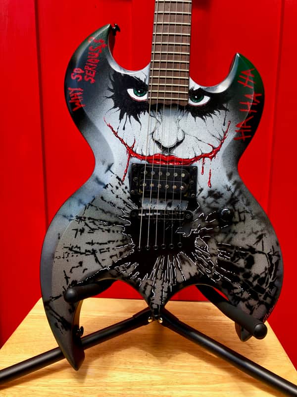 Handpainted Joker Batman Bat shape Brownsville Guitar image 1