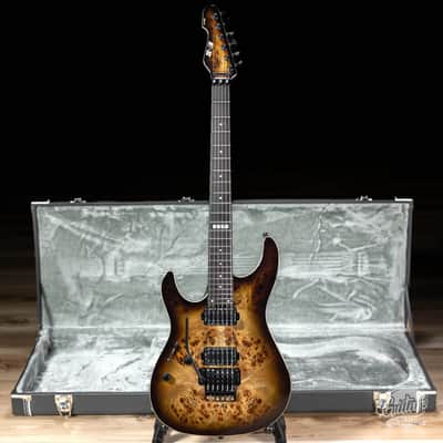ESP E-II SN-II Left-Handed Burled Maple Top Guitar w/ Case – Nebula Black Burst image 1