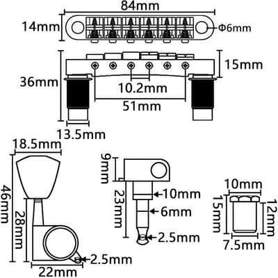 Gold Guitar Parts Set Saddle Bridge Tune-O-Matic Tailpiece and 3L3R Sealed Gear Tuning Pegs Keys Machine Head for Les Paul Electric Guitar image 3